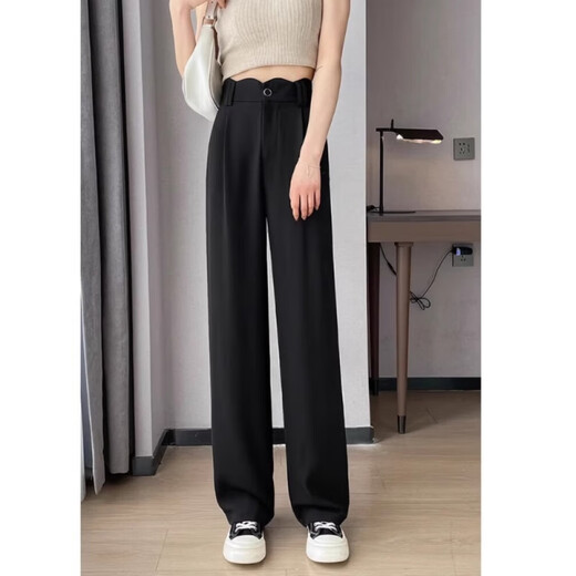 High waist wide-leg pants for women in summer new loose and versatile trendy casual pants for women straight suit trousers 692 black 295 2XL 143-159Jin[Jin equals 0.5 kg]