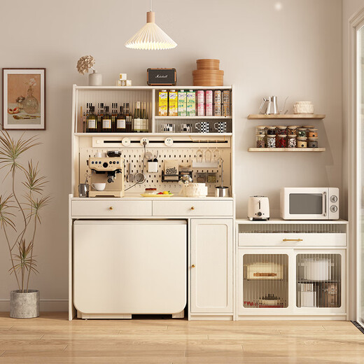 Isabel solid wood sideboard integrated wall cabinet folding dining table small apartment simple restaurant multi-functional storage locker 0.87 meters high cabinet white