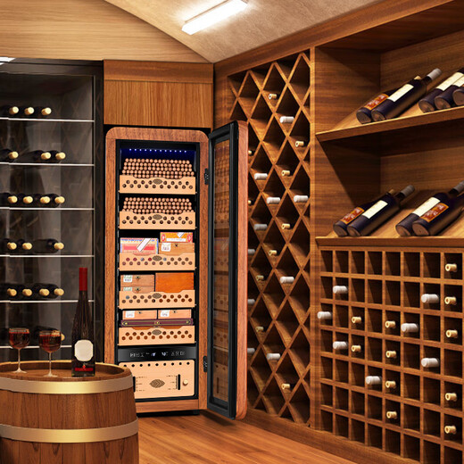 Qielong 48HC cigar cabinet intelligent constant temperature and humidity cigar cabinet fashionable curved household energy-saving silent cedar wood shelf cigar cabinet air-cooled frost-free compressor cabinet 78HC rosewood grain cedar wood shelf + curved + constant temperature and humidity