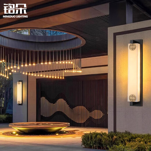 Mingduo Außen-Wandleuchte aus Kupfer, neue Villa im chinesischen Stil, Innenhof, Tor, Säule, Wandleuchte, Marmormuster, Wohnzimmer, TV-Wandleuchte, B-Typ, kupferfarben, Höhe 60 cm (Breite 12 cm)