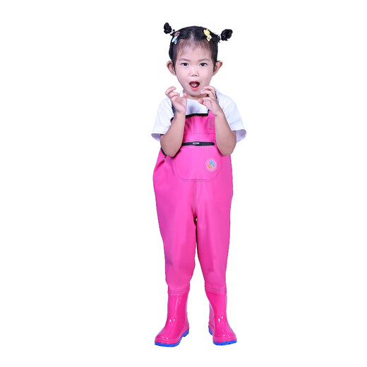 Children's waterproof pants, children's waders, play water one-piece clothes, rain boots, kindergarten waterproof, catching the sea, children, men and women, children's yellow overalls, with pockets, 31 shoes, inner length 19.5cm