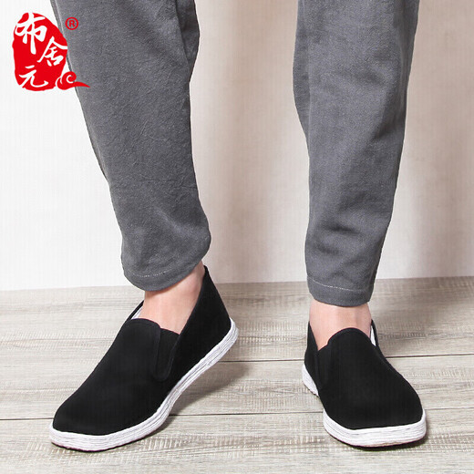 Busheyuan Men's traditional handmade thousand-layer sole casual middle-aged and elderly Beijing cloth shoes YW8101 full cloth sole black 41

