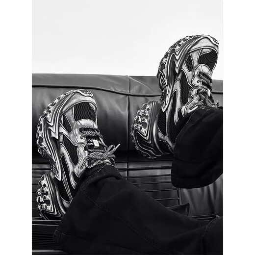 Geer Carson Paris dad shoes men's casual trendy brand couple old thick sole heightened black warrior street tire durian shoes women black 42