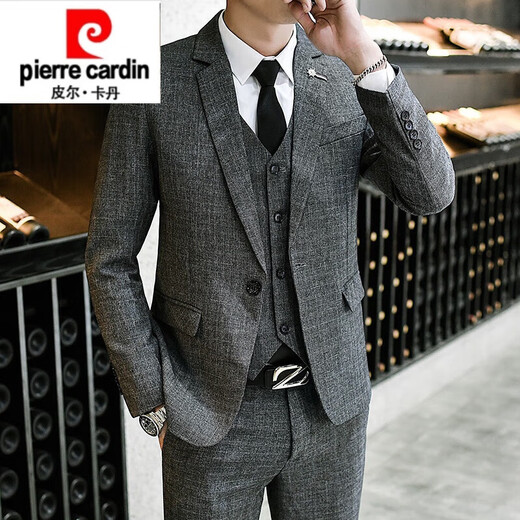 Pierre Cardin Young Men's Suit Korean Style Slim Men's Casual Three-piece Groomsmen and Grooms Wedding Dress Suit Brown Three-piece Suit (Top Pants Shirt) with XL 31120-135Jin Jin is equal to 0.5 kg