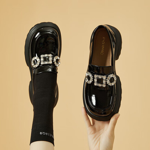 Rich bird loafers women's casual British style thick sole sponge cake single shoes women's shoes FN0235/1049 black 39