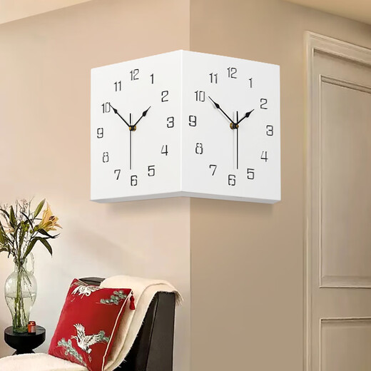Zhuangshu reloj de pared de doble cara esquina de moderno simple de moda personalizada esquina de reloj de reloj silencioso pared de reloj de dos lados 9195 blanco