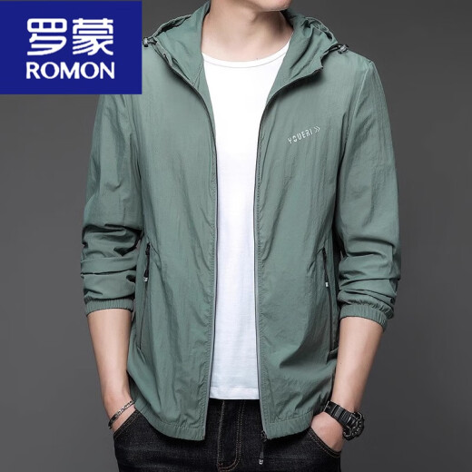 Romon Summer Casual Sun Protection Ropa hombres Summer delgado al aire libre Capeta UV Protección UV Ropa para hombres N9928 Mist Blue M 170 105-120Jin [Jin equivale a 0.5 kg]