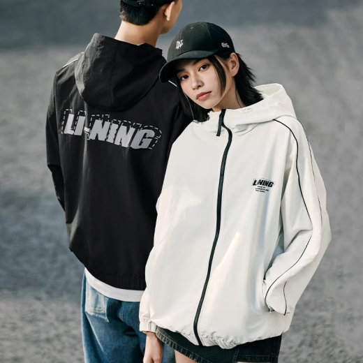 李宁（LI-NING）风衣外套男女同款荷叶防泼水防晒服夏季薄款户外反光夹克外套 黑色【锦纶UPF50+】AFDU695-1 M