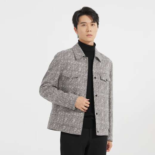 Lilang Light Fashion Men's Wear Crimson Wool Woolen Coat Men's Full Print Short Lapel Wool Jacket Q4DYR112 Ancient White Coffee 2XL (180)