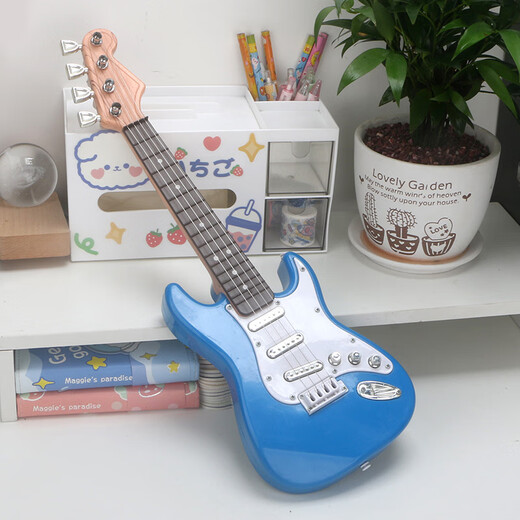 Jingqiao Children's Large Size Playing Boys and Girls Simulation Ukulele Electronic Guitar Toy Music Beginner Musical Instruments Cross-border D Blue Electric Guitar (Battery Model + Headset) Strings
