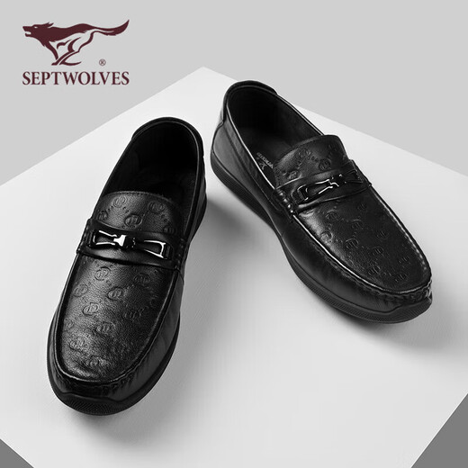 SEPTWOLVES (SEPTWOLVES) top layer cowhide bean shoes men's shoes men's spring and summer business casual leather shoes men's foot cover loafers black 41