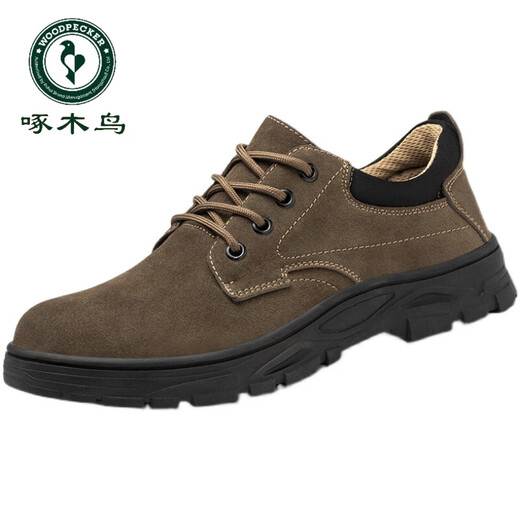 Woodpecker labor protection shoes for men's anti-smash, anti-puncture, breathable and odor-proof welder steel head wear-resistant casual cowhide safety work shoes 838 khaki four seasons 42