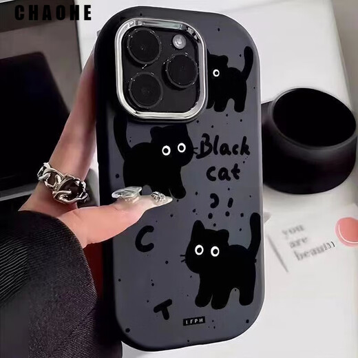 Trendy and cute cats suitable for Redmi K70 mobile phone case Xiaomi 14 oval silicone Note13 cartoon soft case 12TPRO men's and women's K60 anti-wear and fall-proof three black cats on blue background soft case Xiaomi 14