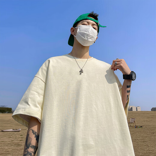 OEMG Schweramerikanische Retro-Farbpaar-Baumwoll-Paar kurzärmeliges T-Shirt für Männer im Sommer Fünf-Punkte-Hülsen trendy losen Marke Top Black XL [Empfohlen 125-140jin [Jin entspricht 0,5 kg]]