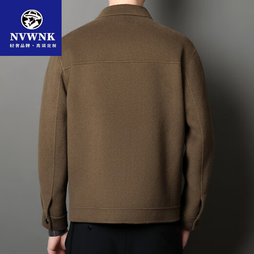 NVWNK double-sided woolen short coat men's autumn and winter trendy casual woolen coat lapel high-end cashmere jacket khaki 170/M suitable for 110-135Jin Jin equals 0.5 kg