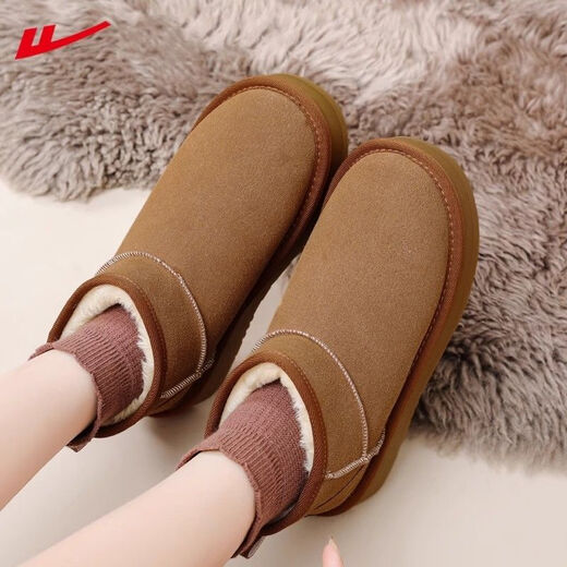 
Huili snow boots women's boots winter plus velvet thickened 2025 thick-soled cotton shoes for women versatile short-tube bread shoes for women Camel color 37
