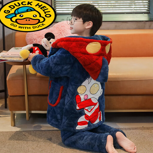 G.DUCKKIDS小黄鸭皮卡丘儿童睡衣男童冬季珊瑚绒加厚中大童三层夹棉法兰绒家 【三层夹棉】LDR9922皮卡丘 12码【高115-125CM重40-45斤】(1