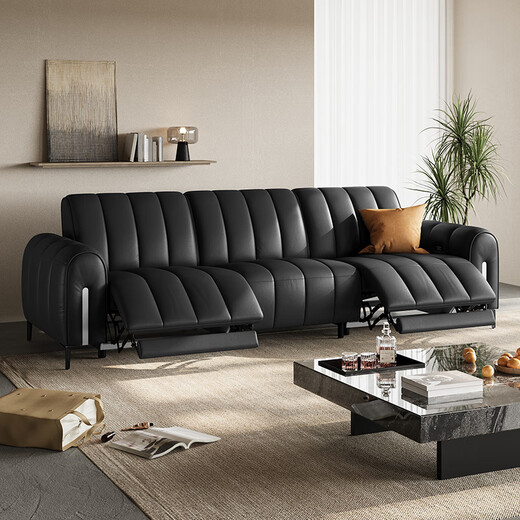 Gujia Home (KUKA) Italian light luxury zero-wall electric function leather sofa living room 6296 [piano keys black] triple double electric