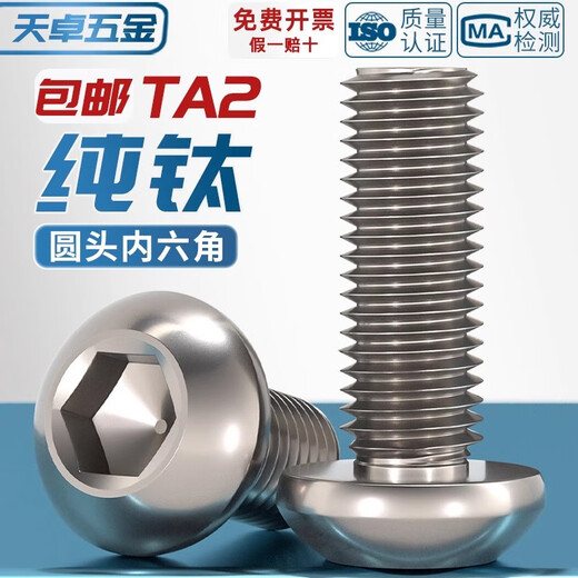 Tianzhuo Hardware National Standard TA2 reines Titan Titanlegierung Rundkopf Sechskantschraube Flachkopfschraube Pilzkopf Rundbecher M3M4M5M6 M5*10 5 Stk