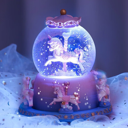 
IMVE Aisa Crystal Ball Music Box Children's Gifts for Little Girls Music Boxes Toys Girls Birthday Gifts 3-14 Years Old Large Pink Blue Carousel (Voice Control + Snow)