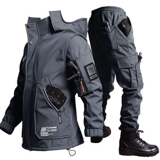 JEEP SPIRIT Jeep Functional Winter Jacket Men's Tactical Military Hunting Clothing Jacket Cycling Windproof Warm Work Jacket Black Suit L 170 (120-135Jin Jin equals 0.5kg)