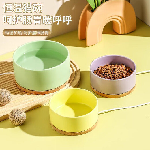 洽苒德国酸奶机智能恒温加热猫咪饮水机实木底座宠物四季通用狗狗保温 1250ml陶瓷【绿】加热碗【按压开关+实木底座】