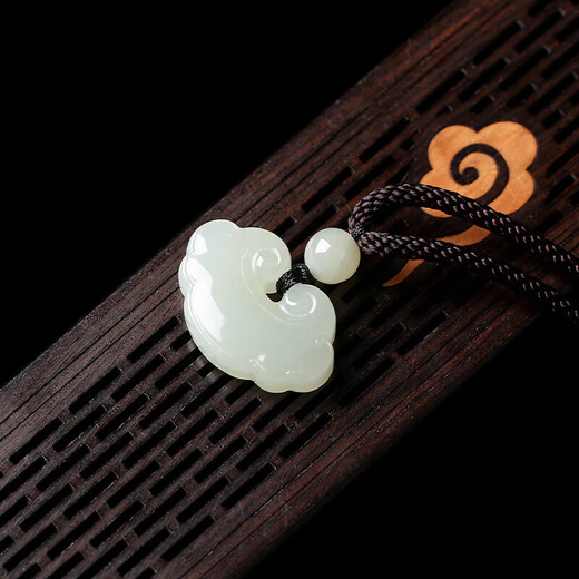 Shi Chuan Baishi Hetian Jade Pendant Peaceful Ruyi Lock Male and Female Baby Children Blue and White Jade Jade Pendant Necklace Jade Pendant Birthday Gift