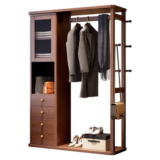 Pinka Kamel rotierender Dressing Spiegel Hanging Kleiderbügel integrierter bodengesteuertes Schlafzimmer Festholz Haushalt Multifunktionsablagerungsregale Lagerablage Rack Walnuss Farbe [120 cm breit] Aufbewahrungsobjektiv rotierende Schranktür zu Tür Installation