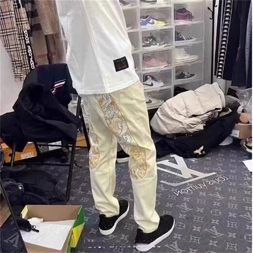 Yandian 2024 Spring and Autumn Yunteng Jeans Men's Trendy Brand Personality Big M Embroidery Print Casual Slim Straight Internet Celebrity Pants Pidi-9227 Picture Color 30