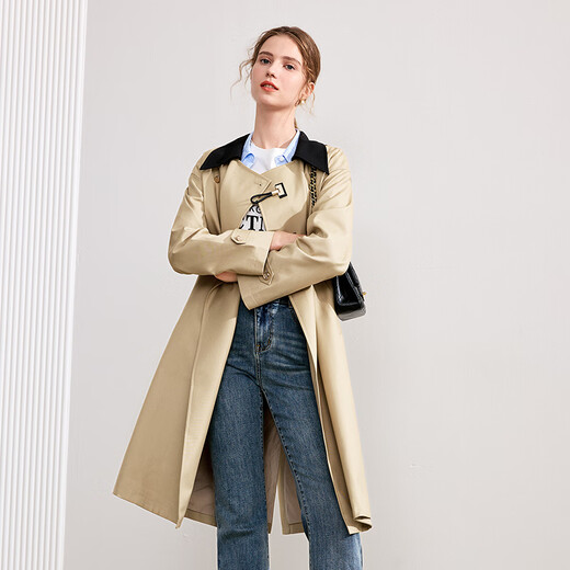 Betu Women's Autumn New Windbreaker Wilderness Maillard Color Block Lapel Windbreaker Jacket Women 2408T64 Khaki L