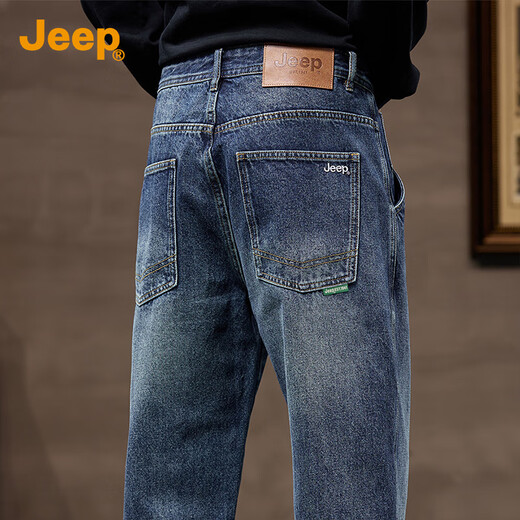 JEEP high-end men's jeans men's 2025 autumn and winter new loose straight casual trendy brand high street wide-leg pants men's style