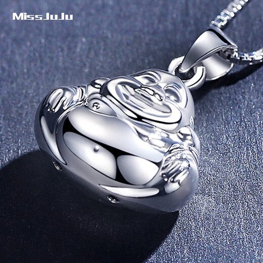 Miss JuJu pt950 platinum pendant Maitreya Buddha platinum smooth big belly Buddha pendant Smiling Buddha platinum necklace for women pendant weight 1.8-2.0g + with black leather rope