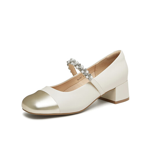 Tianmeiyi shoes women's shoes mall same thick heel French retro single shoes Mary Zhen shoes spring and autumn style BJ761CQ4 beige 37