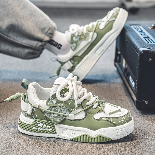 Zapatos de hombres Changxiang Huili 2025 Spring Versátiles Sports Sports and informal Board Zapatos de moda de cuero Carriendo zapatos de papá Green 42