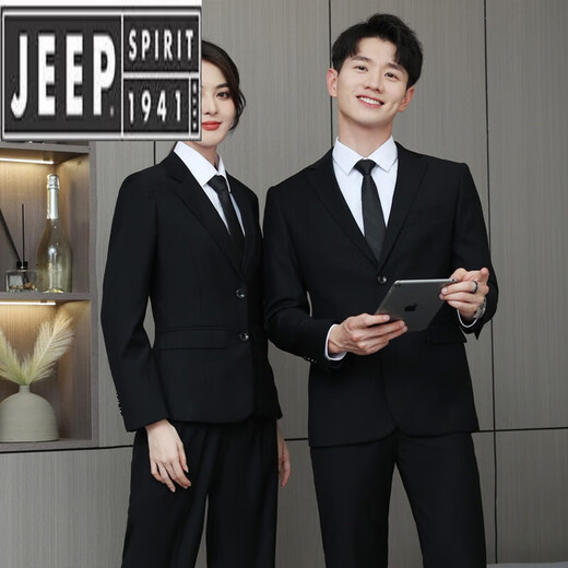 JEEP SPIRIT Men's Suit Suit Male College Student Formal Wear Teacher Interview Men's Suit Jacket Autumn and Winter Professional Wear 3-piece Set Women's Black Jacket + Pants + Shirt 3XL