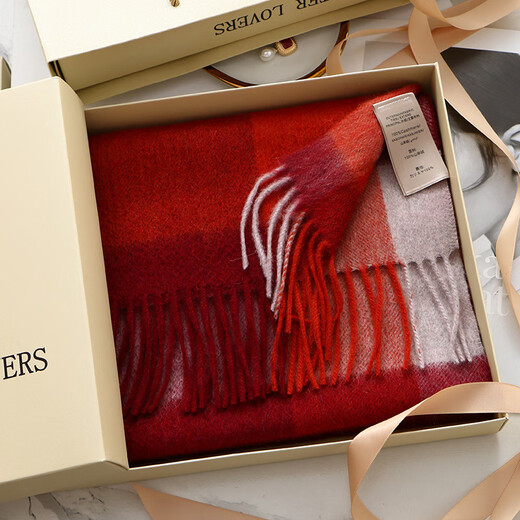 Ordo City cashmere family red cashmere plaid scarf for women in winter, warmth and thickened women's scarf Melbourne splicing red plaid