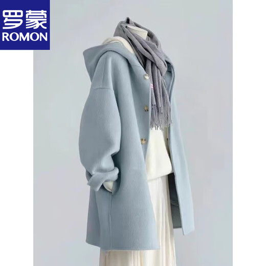 Romont large size 300Jin Jin is equal to 0.5kg Hepburn style woolen coat for men and women winter high-end foreign style mid-length hooded woolen coat 2 picture color L