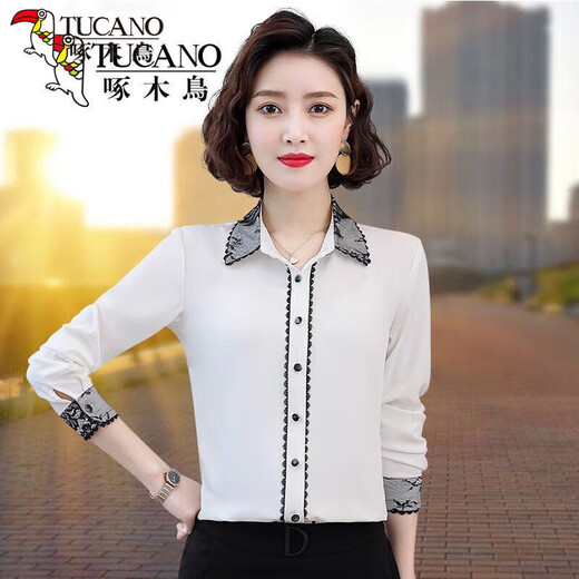 啄木鸟衬衫女衬衣女2025 雪纺长袖年春秋装新款气质洋气 WS_9889_粉色 L _【建议105-115斤】