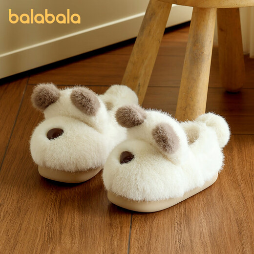 Balabala bear girls cotton slippers bag with boys warm non-slip plus velvet cute baby fur slippers winter indoor home off-white 31 inner length 20cm (200) suitable for feet 19cm long