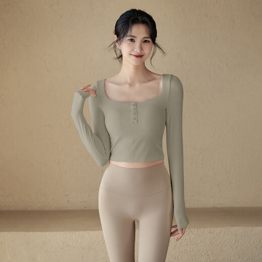 LULU CENTURY yoga clothes with chest pads, long-sleeved tops for women, slim-fitting sports T-shirts, quick-drying Pilates fitness clothes for women, milky white, fixed one-cup M