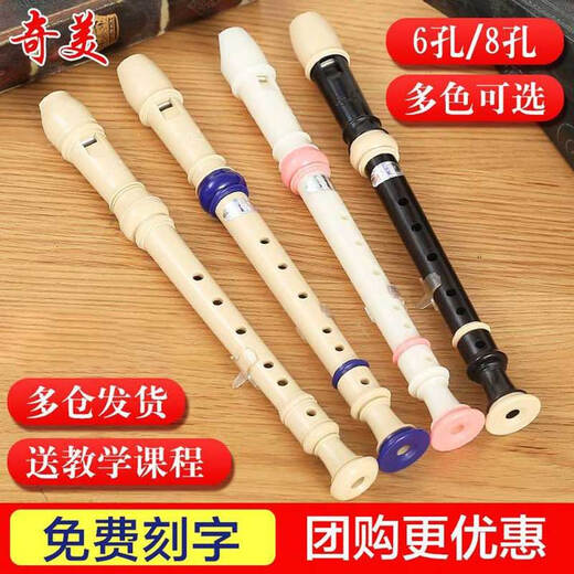 奇美竖笛6孔8孔竖笛高音德式c调儿童中小学生教学巴洛克笛子吹奏乐器 德式六孔C调粉色标配