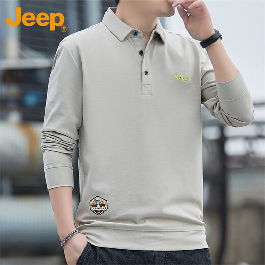 JEEP Jeep long-sleeved T-shirt men's autumn and winter polo loose casual bottoming shirt clothes men's Khaki L