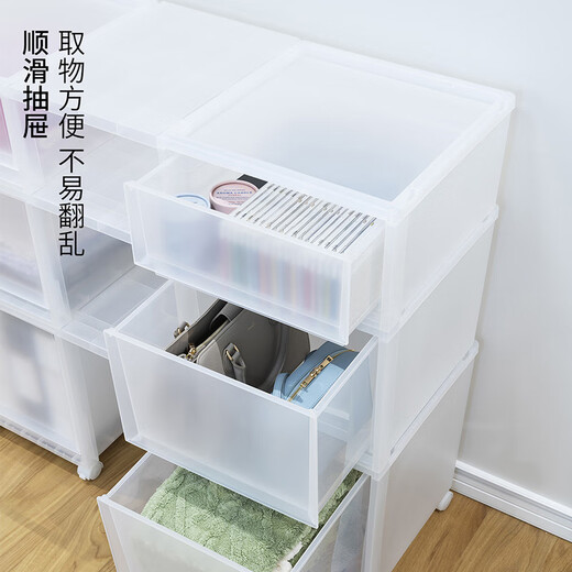 TENMA天马抽屉式收纳箱零食玩具整理箱衣物被褥储物箱组合式抽屉柜 进口 FC40－3520【透明】 1个装
