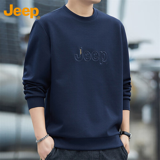 Jeep (JEEP) sweatshirt men's autumn and winter loose long-sleeved T-shirt men's trendy casual sportswear men's clothing Navy XL