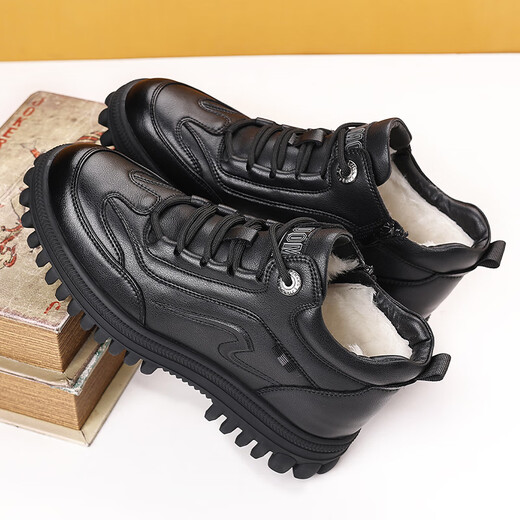 
Sanlitai large-size cotton shoes winter plus velvet Martin boots men's wool short boots Northeast outdoor snow boots leather dad men's shoes 15867 black 39