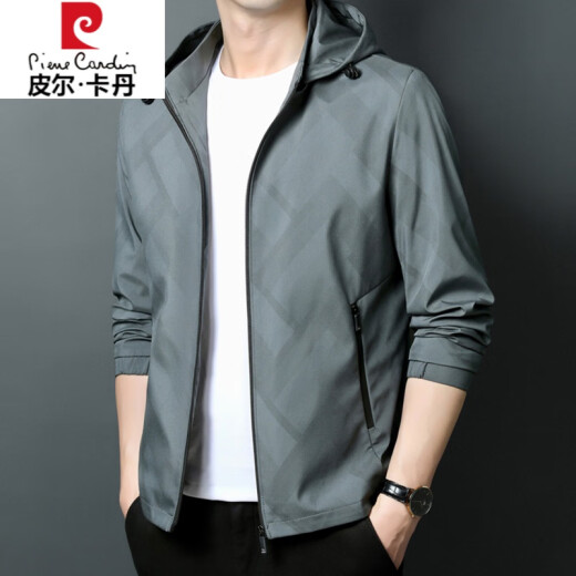 
Pierre cardin high-end spring and autumn jacket men's thin style, middle-aged and young, fashionable, casual and versatile removable hooded top K12127 green (removable cap) 175/L