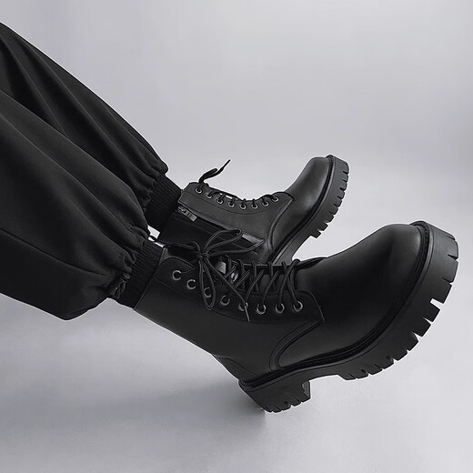 Sanofeng Martin Boots Men's High Top Sole hauteur de semelle épaisse augmentation 2025 Nouveau style britannique Versatile Bottes Men de travail Side Side Shoes Black [Side Zipper Style] 42