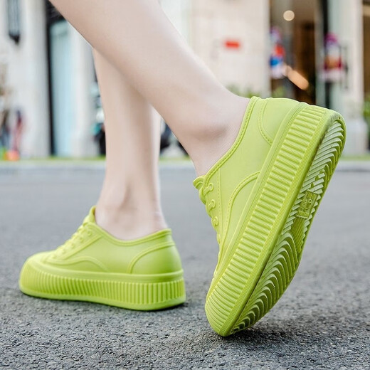 淇丝蔓时尚雨鞋女士低帮内增高防水鞋浅口耐磨厚底短筒防滑雨靴厨房胶鞋 粉色单鞋【标准码】无棉 36