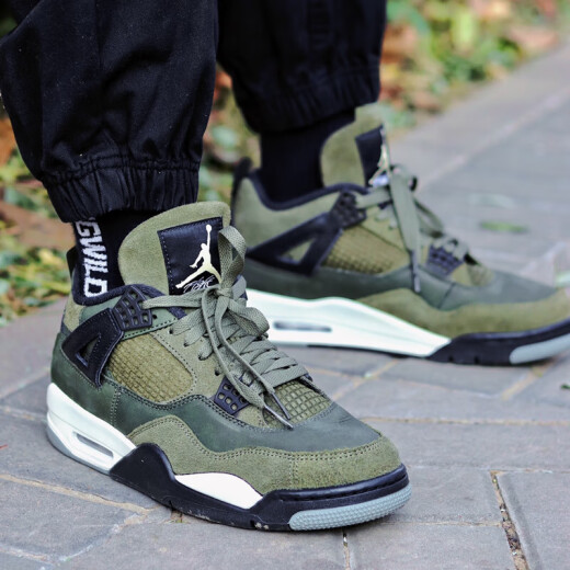 耐克（NIKE）男鞋 Air Jordan 4 AJ4 乔4 中帮 大学蓝 运动鞋休闲复古篮球鞋 FB9928-200/FB9927-200 军绿色 36.5 GS