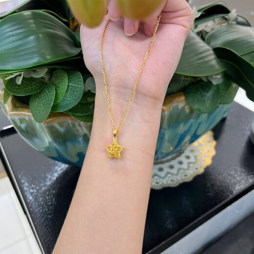 DL 1998 Fat Donglai same style 18K gold pendant Pentagram new 18K gold necklace women's fashion personality hollow star star pendant + o chain